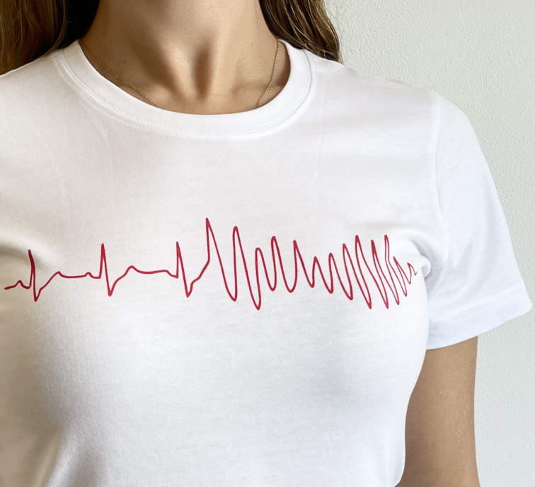 EKG tričko dámské bílé - komorová fibrilace