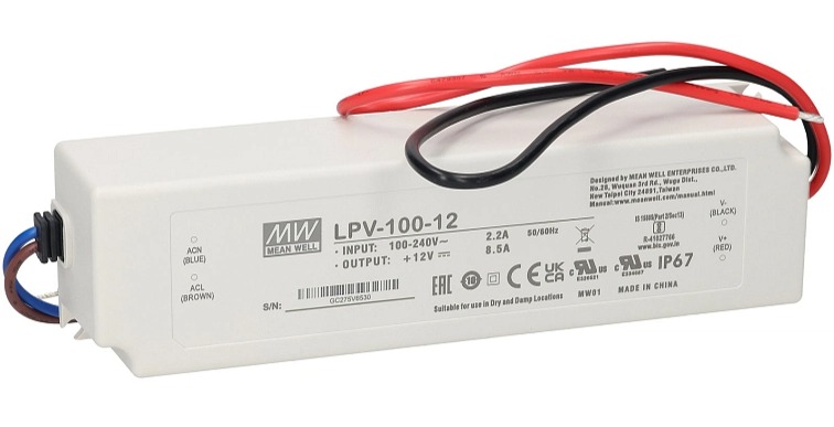 LED napájací zdroj 100W, 24V, IP67 - Vodeodolný MEAN-WELL