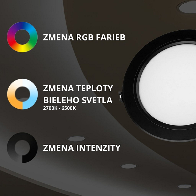 LED panel čierny 12W kruh RGB+DUAL-WHITE