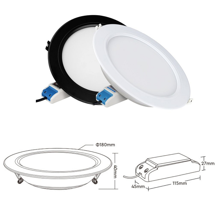 LED panel čierny 12W kruh RGB+DUAL-WHITE