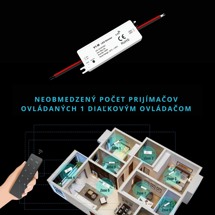LED přijímač V1-M RF 2,4GHz 5A