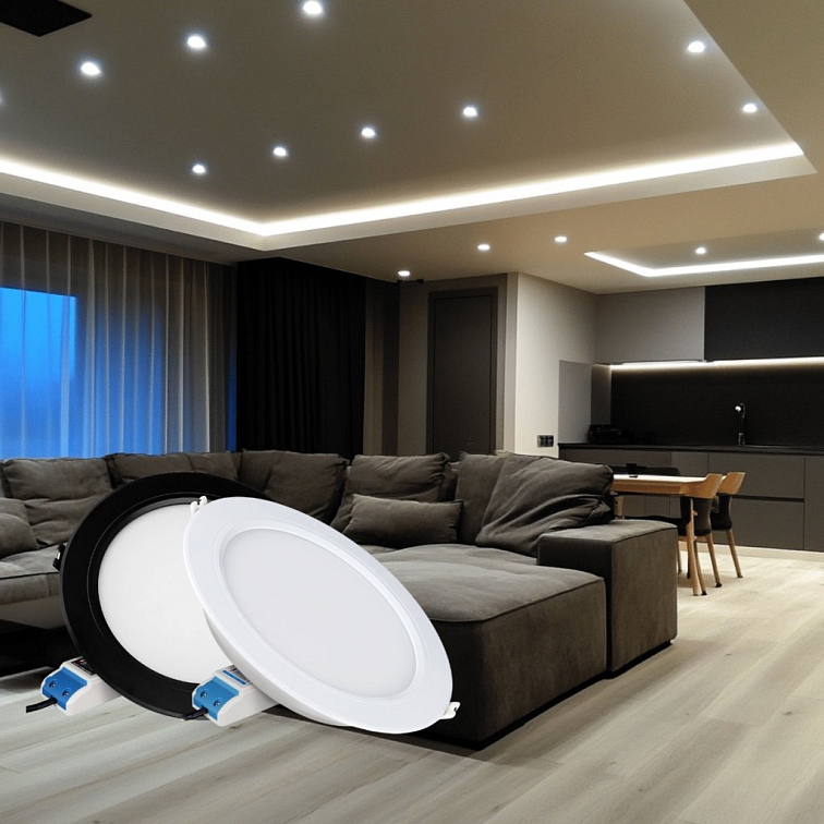 LED panel čierny 12W kruh RGB+DUAL-WHITE
