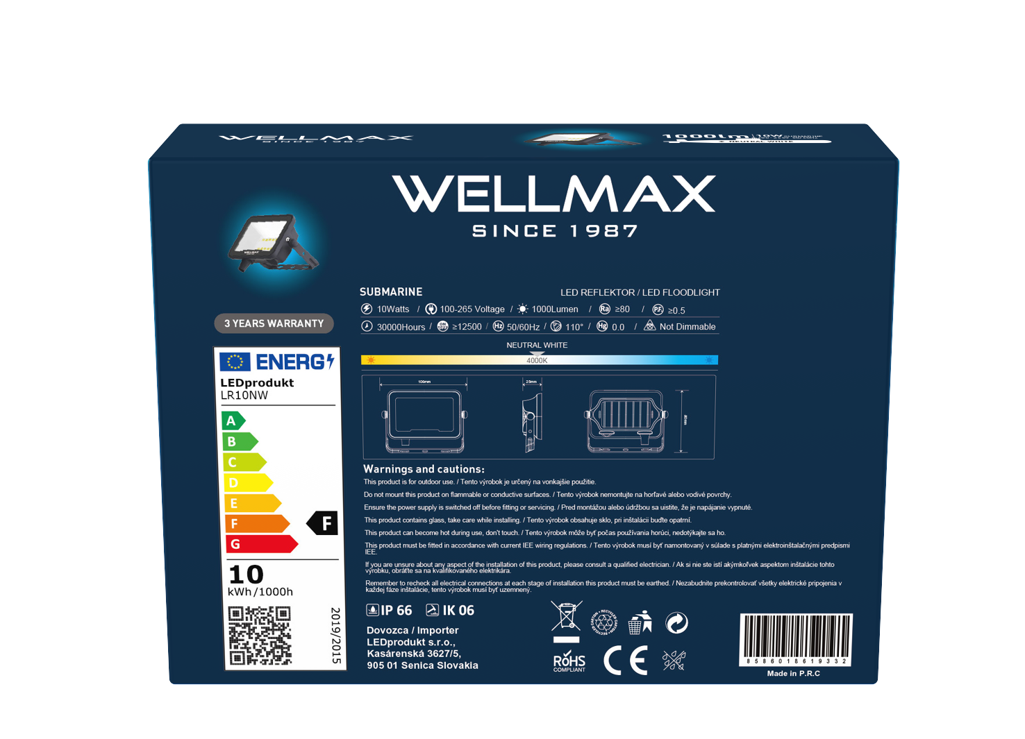 LED Reflektor Wellmax 10W Samsung LED - Neutrálna biela
