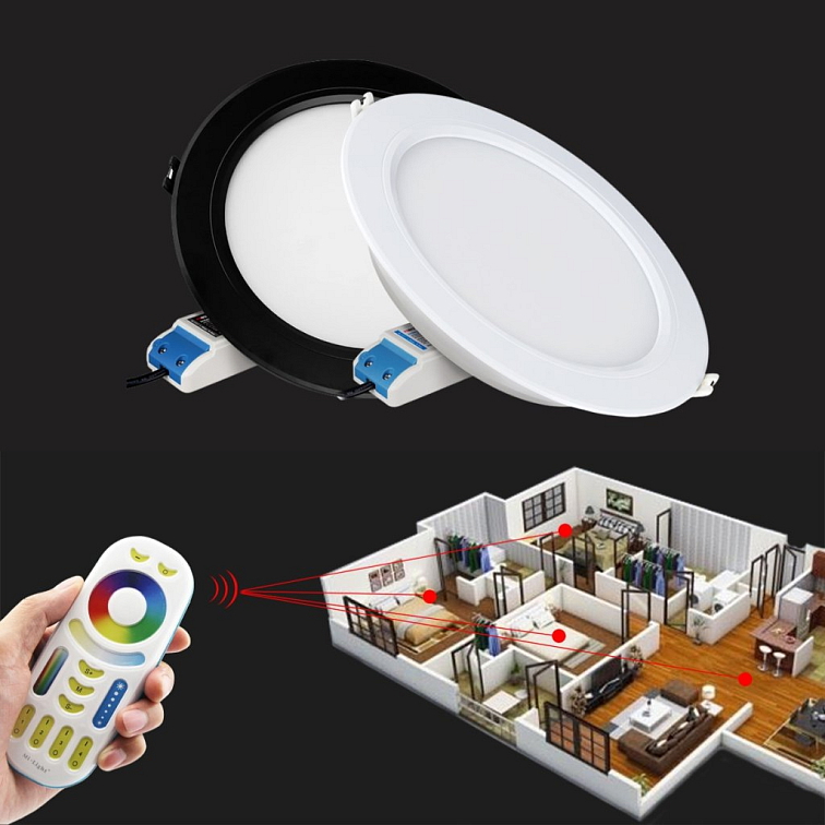 LED panel čierny 12W kruh RGB+DUAL-WHITE