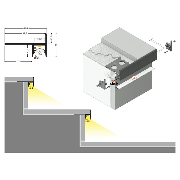LED lišta SCHODOVÁ - PODOBKLADOVÁ strieborná