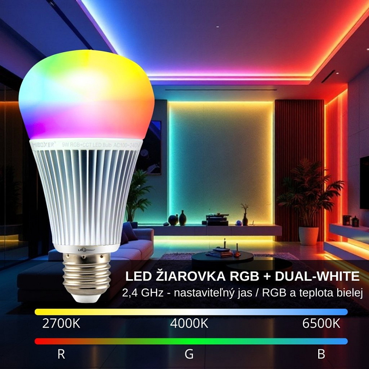 LED žiarovka 9W E27 DUAL WHITE + RGB