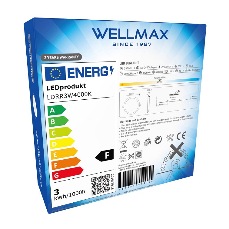 LED panel Wellmax 3W kruh - Neutrálna biela