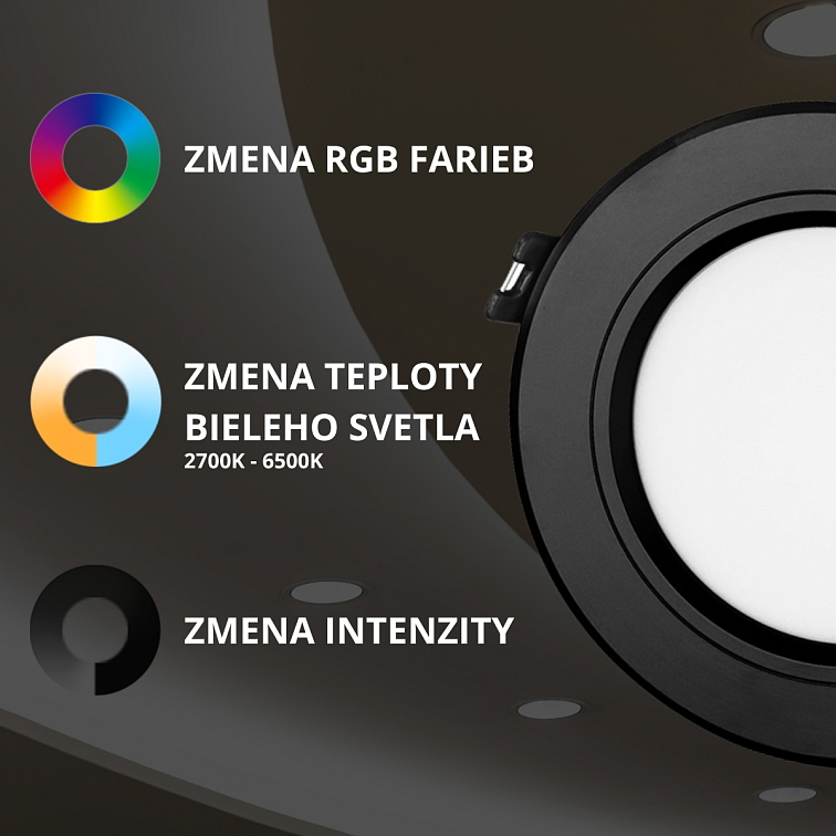 LED panel čierny 6W kruh RGB+DUAL-WHITE