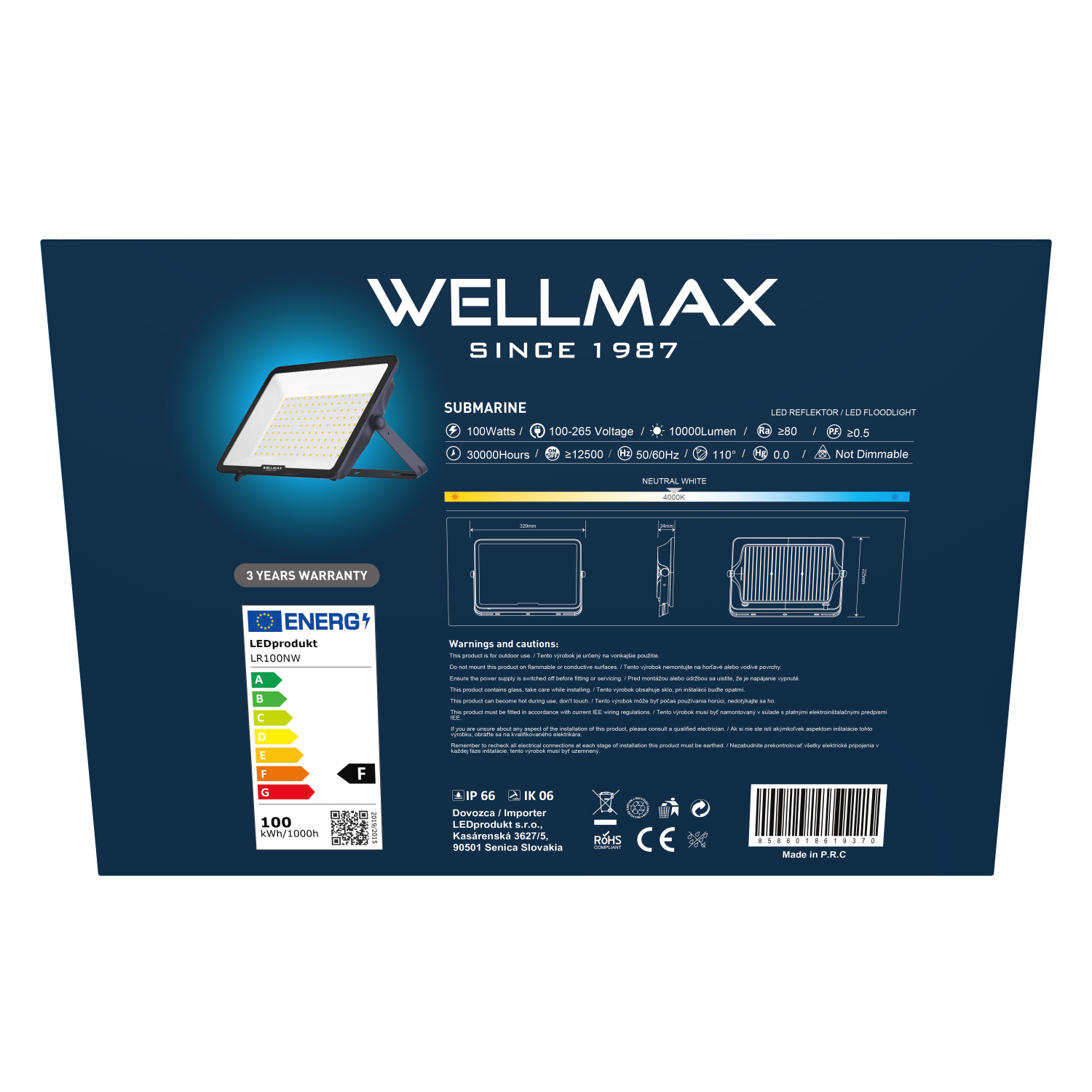 LED Reflektor Wellmax 100W Samsung LED - Neutrálna biela
