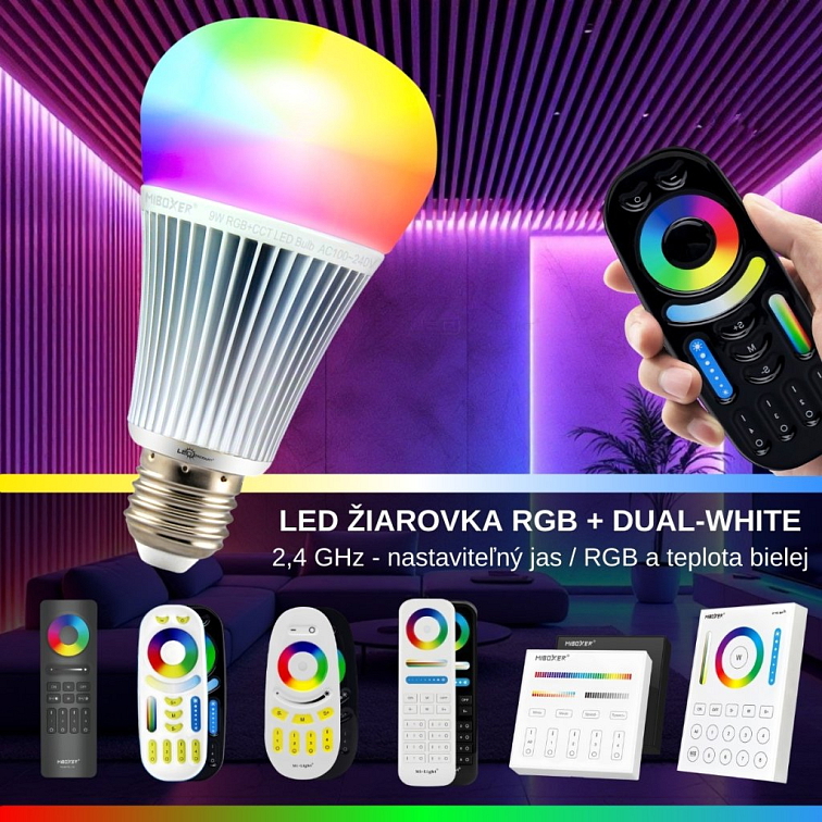 LED žiarovka 9W E27 DUAL WHITE + RGB