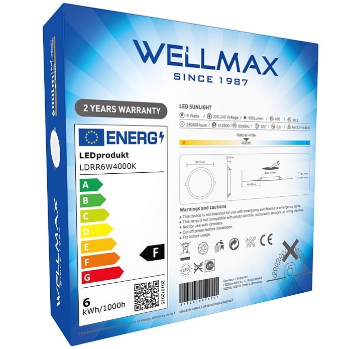 LED panel Wellmax 6W kruh - Neutrálna biela