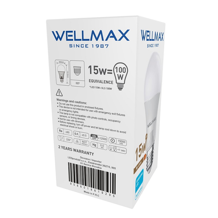 LED žiarovka Wellmax E27 15W neutrálna biela