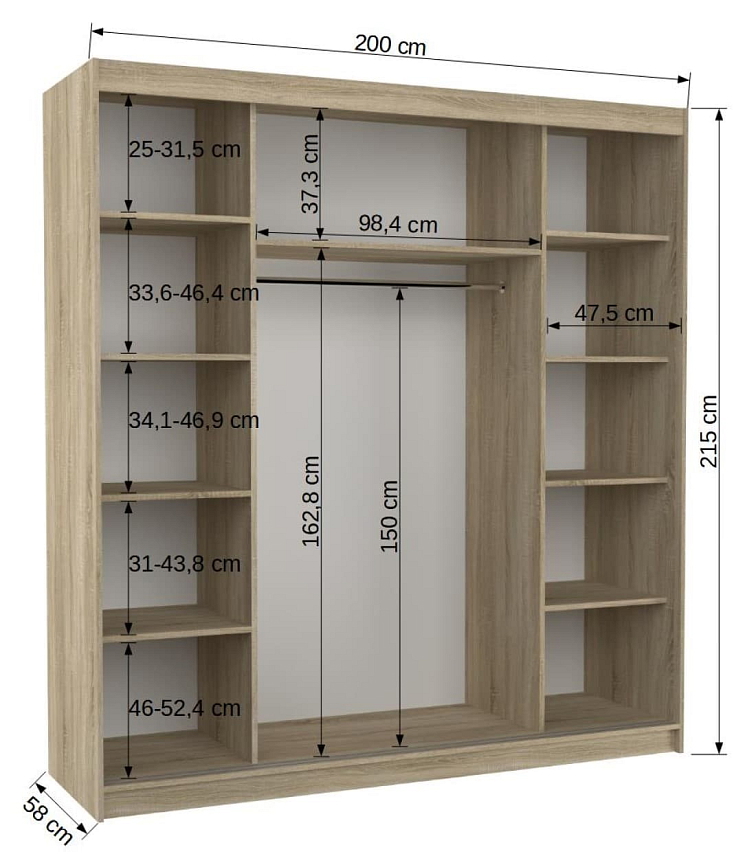Šatní skříň s posuvnými dveřmi Terecia - 200 cm