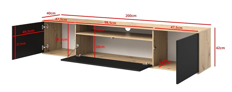 Závěsný TV stolek Logan 200 cm - dub Artisan