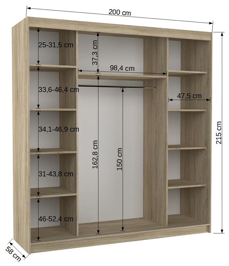 Šatní skříň s posuvnými dveřmi Viki - 200 cm