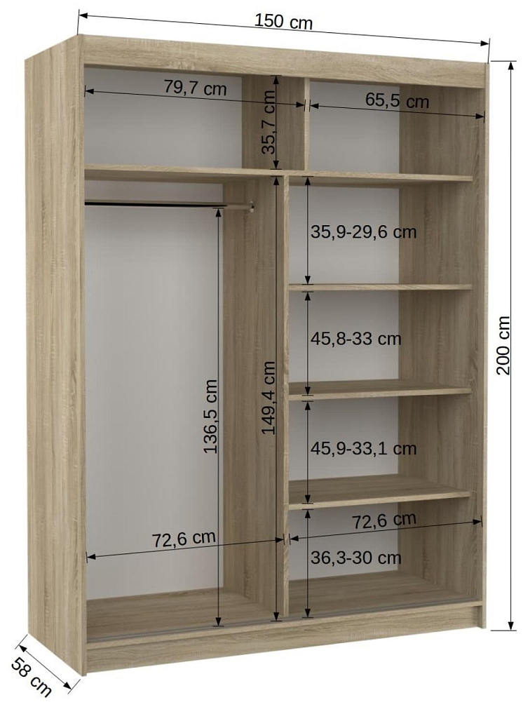 Šatní skříň s posuvnými dveřmi Kolorado - 150 cm