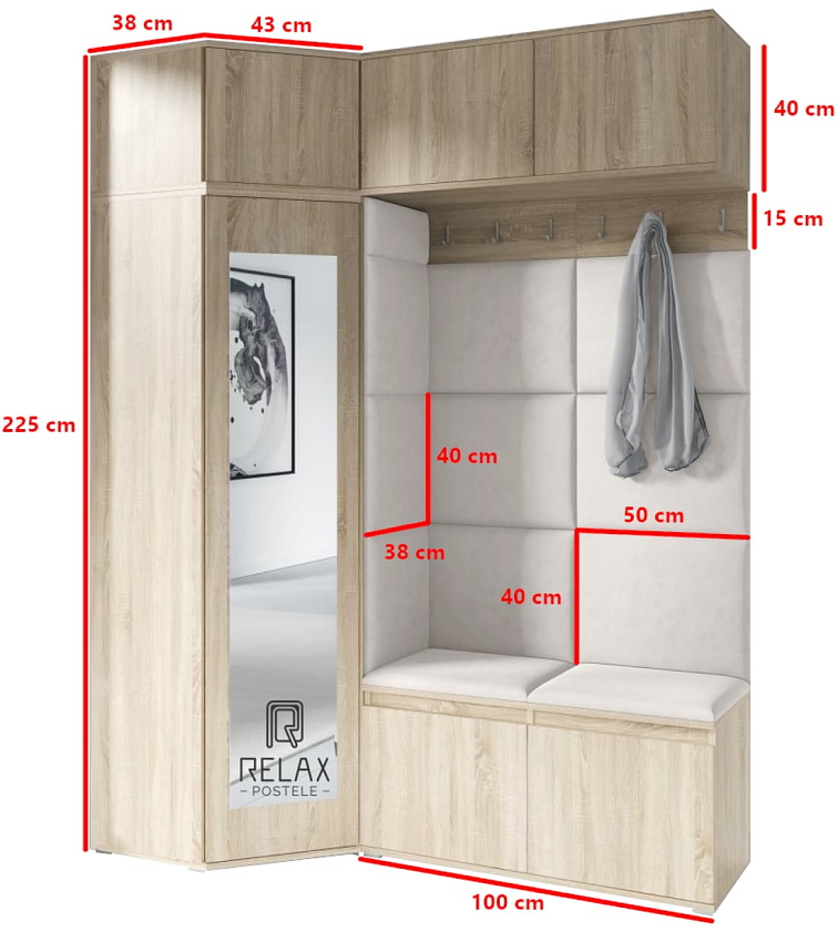 Rohová předsíňová stěna Emi 38 - sonoma