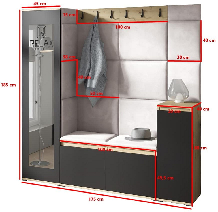 Předsíňová stěna Emi 28 - dub/černá