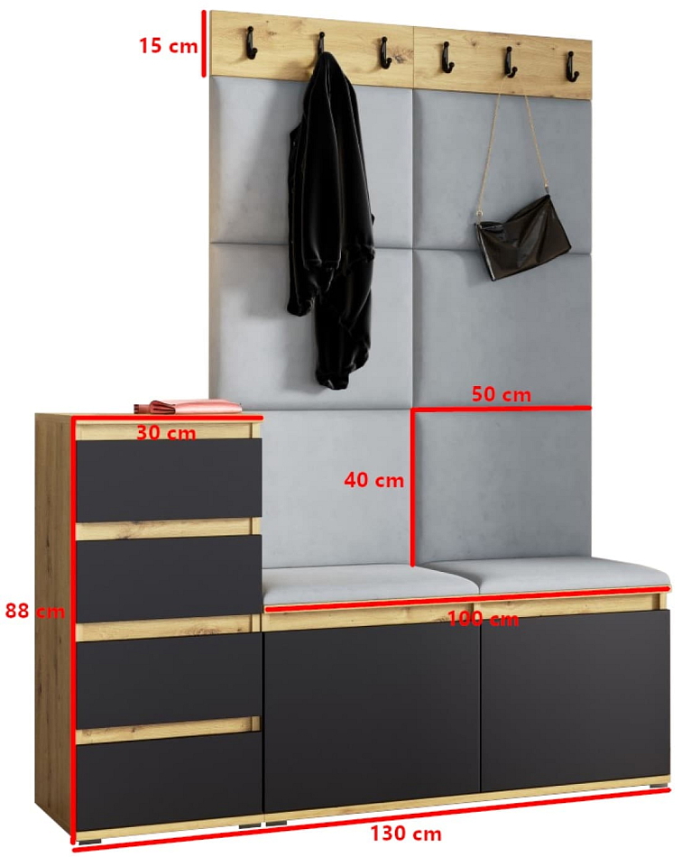 Předsíňová stěna Emi 34 - dub/černá