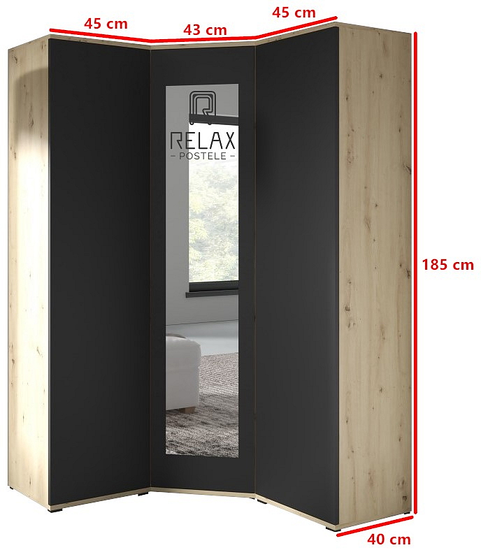 Rohová skříň Emi 40 - dub/černá