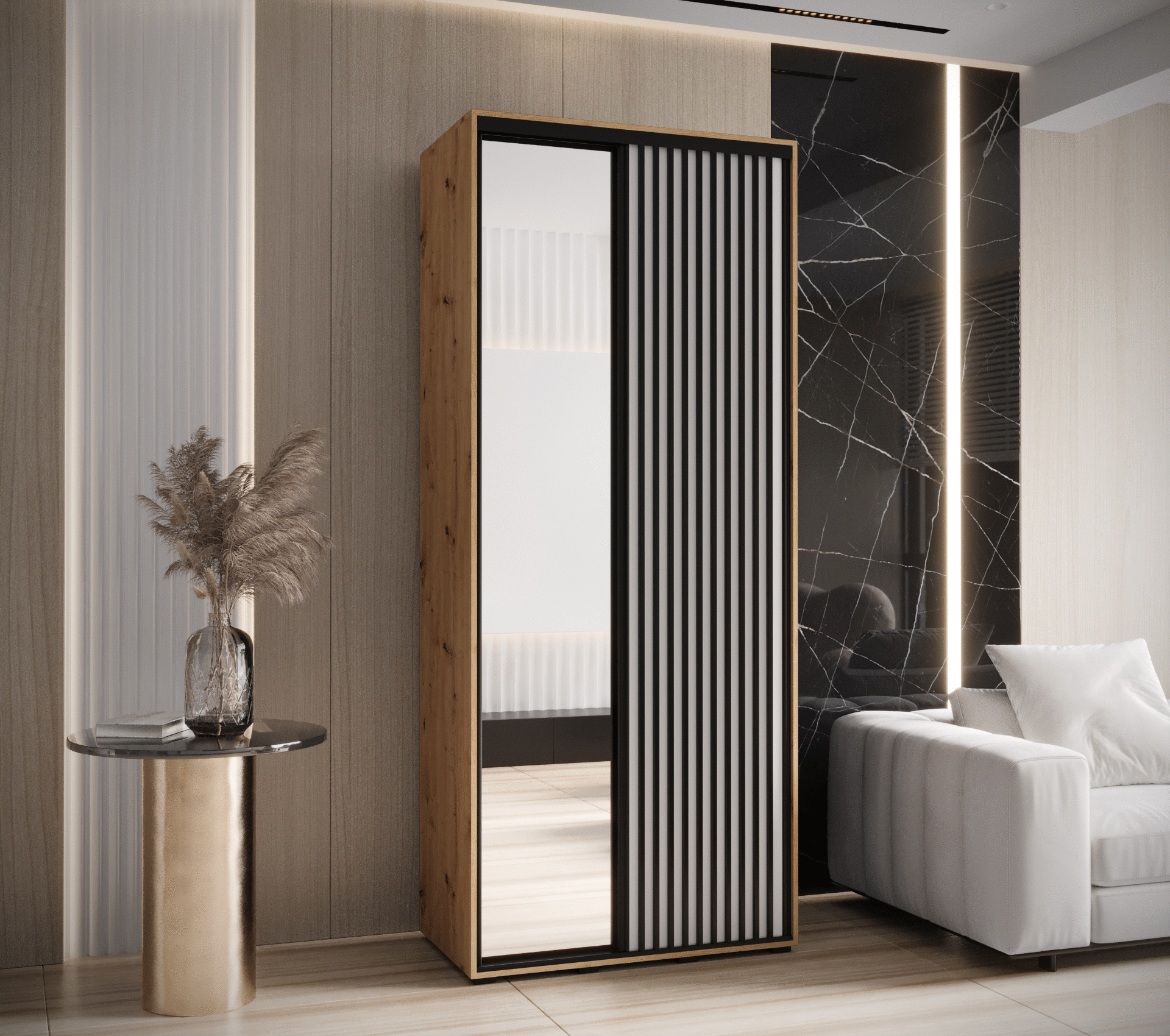 Šatní skříň se zrcadlem a posuvnými dveřmi Lanko - 120 cm