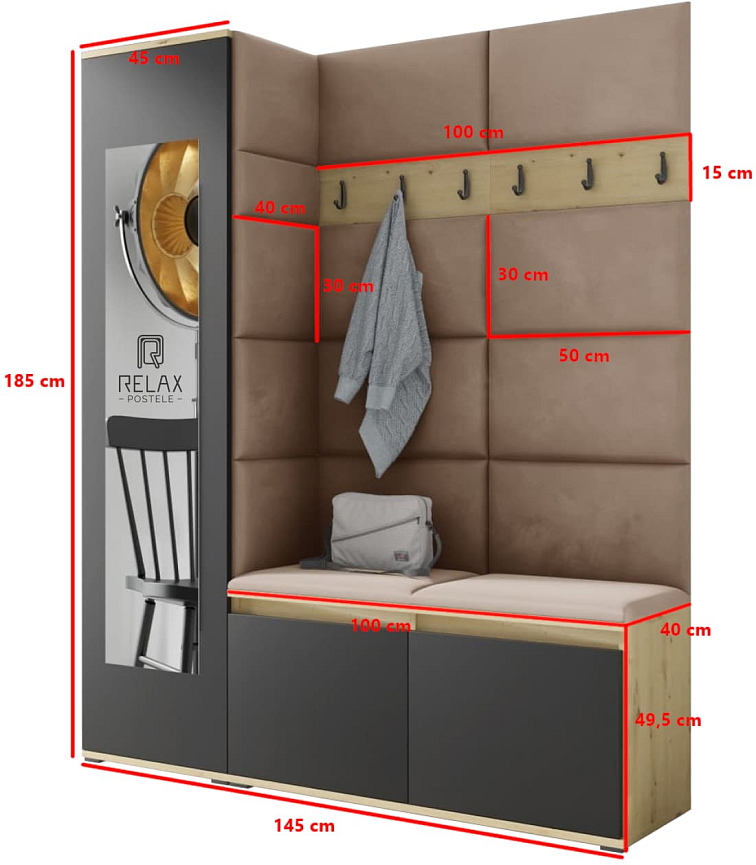 Předsíňová stěna Emi 14 - dub/černá