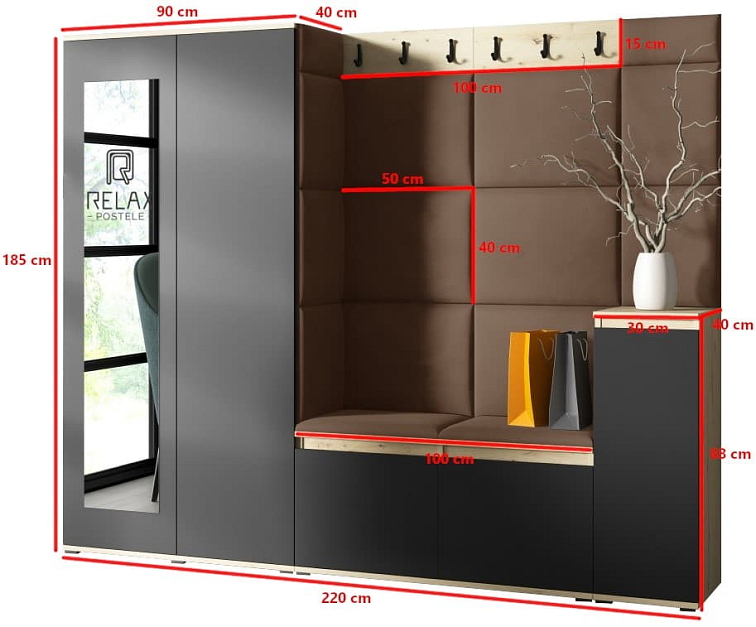 Předsíňová stěna Emi 27 - dub/černá