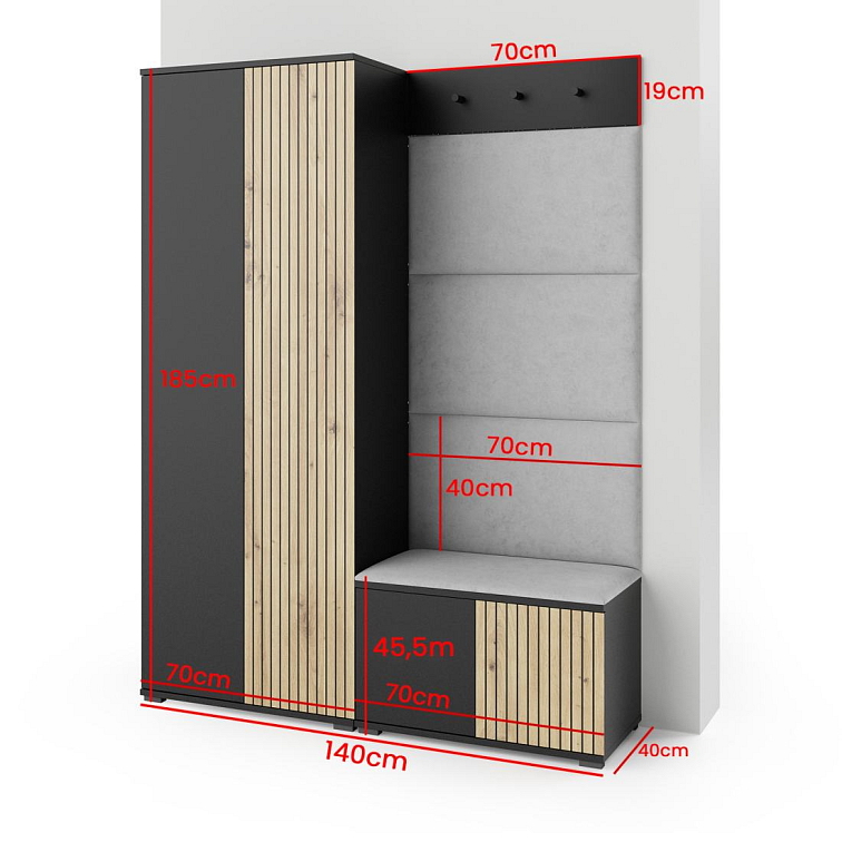 Předsíňová stěna Ross 1 - černá/dub Artisan