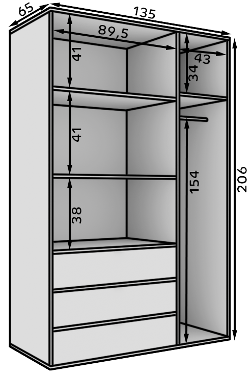 Šatní skříň se zrcadlem 135 cm - Vera