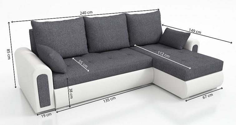 Rozkládací sedací souprava do L Enzo - Berlin 01/Černá eko kůže