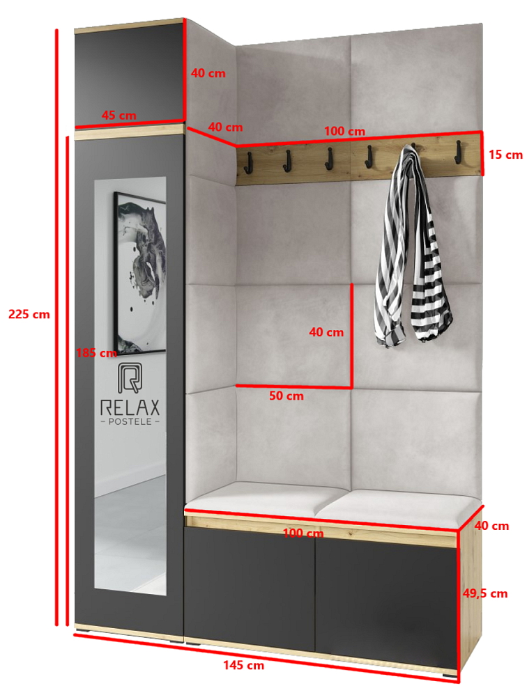 Předsíňová stěna Emi 22 - dub/černá