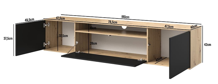 Závěsný TV stolek Logan 180 cm - Černá