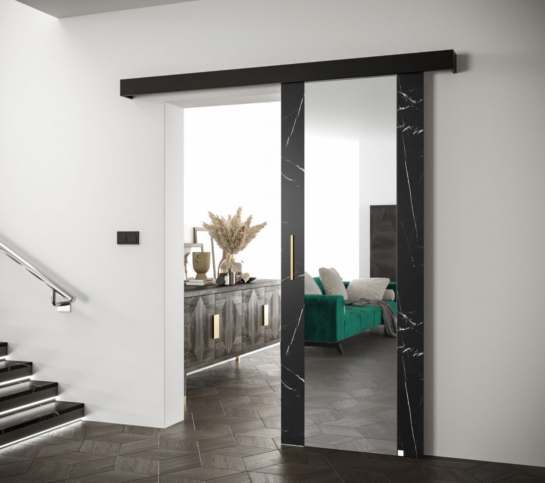 Posuvné dveře se zrcadlem Salwador II 90 cm - černý mramor