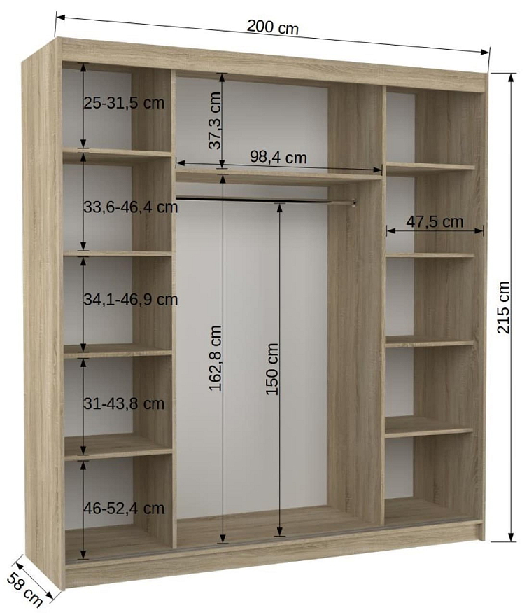 Šatní skříň s posuvnými dveřmi Santiago - 200 cm