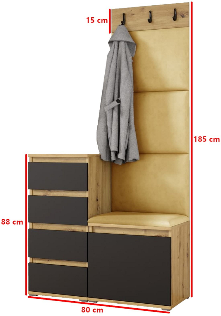 Předsíňová stěna Emi 36 - dub/černá