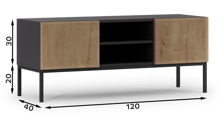 Moderní televizní stolek Lanzzi - černý/dub