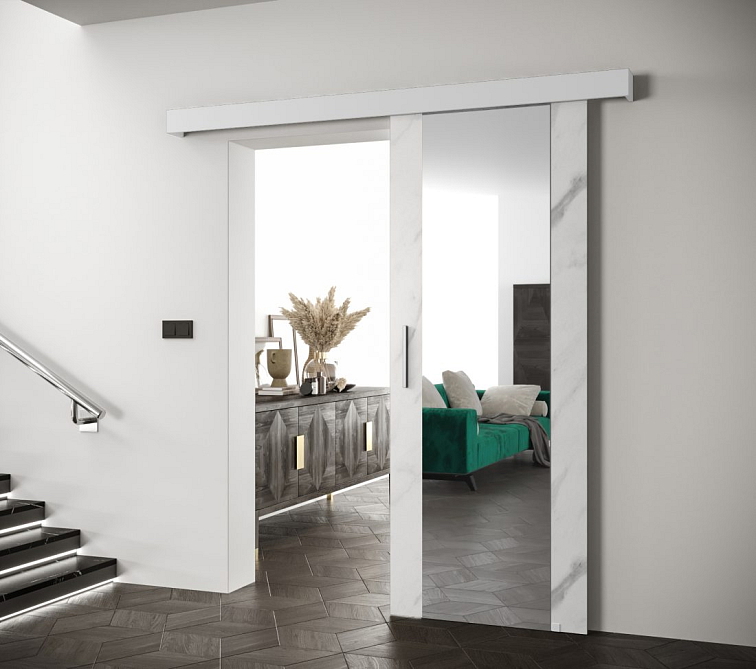 Posuvné dveře se zrcadlem Salwador II 90 cm - bílý mramor