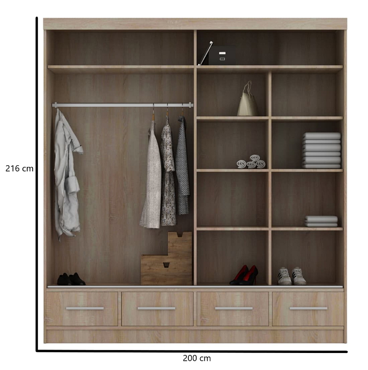 Šatní skříň s posuvnými dveřmi 200 cm - Milena
