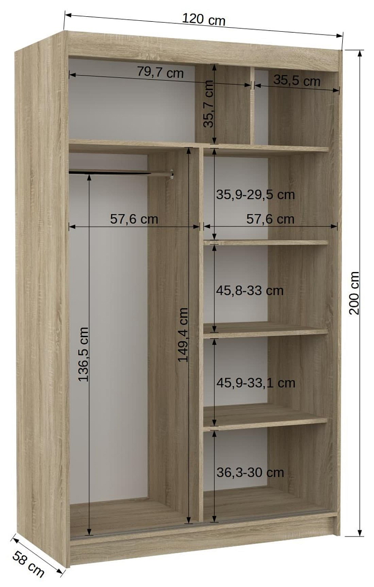 Šatní skříň s posuvnými dveřmi Renzo - 120 cm