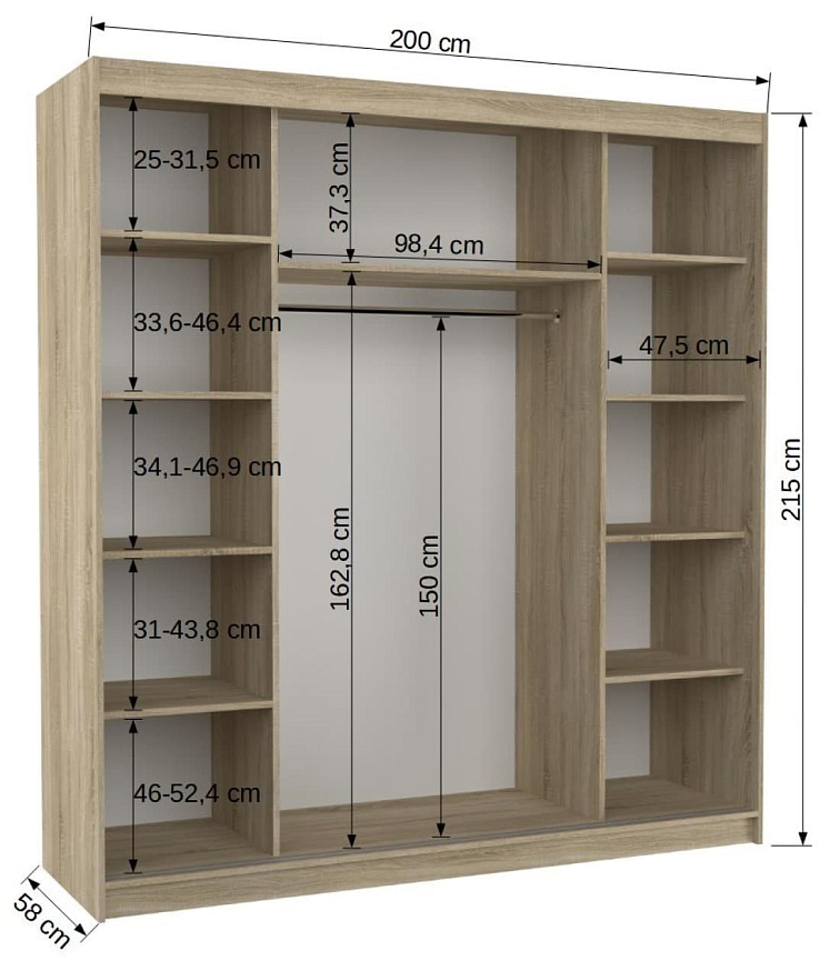 Šatní skříň s posuvnými dveřmi Austin - 200 cm