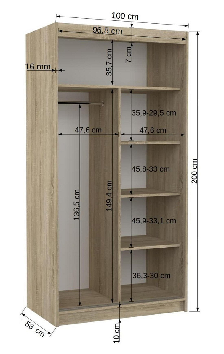 Šatní skříň s posuvnými dveřmi Limbo - 100 cm