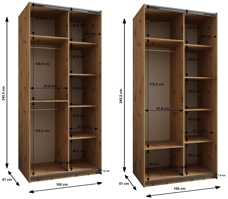 Černá šatní skříň s posuvnými dveřmi Lux 1 - 100 cm