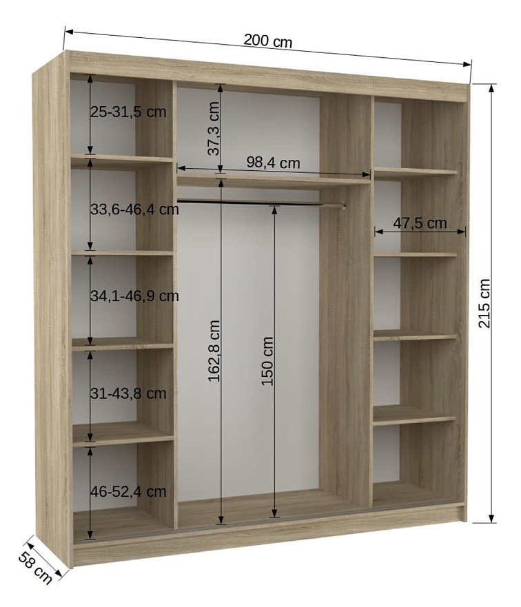 Šatní skříň s posuvnými dveřmi Dalmatia - 200 cm
