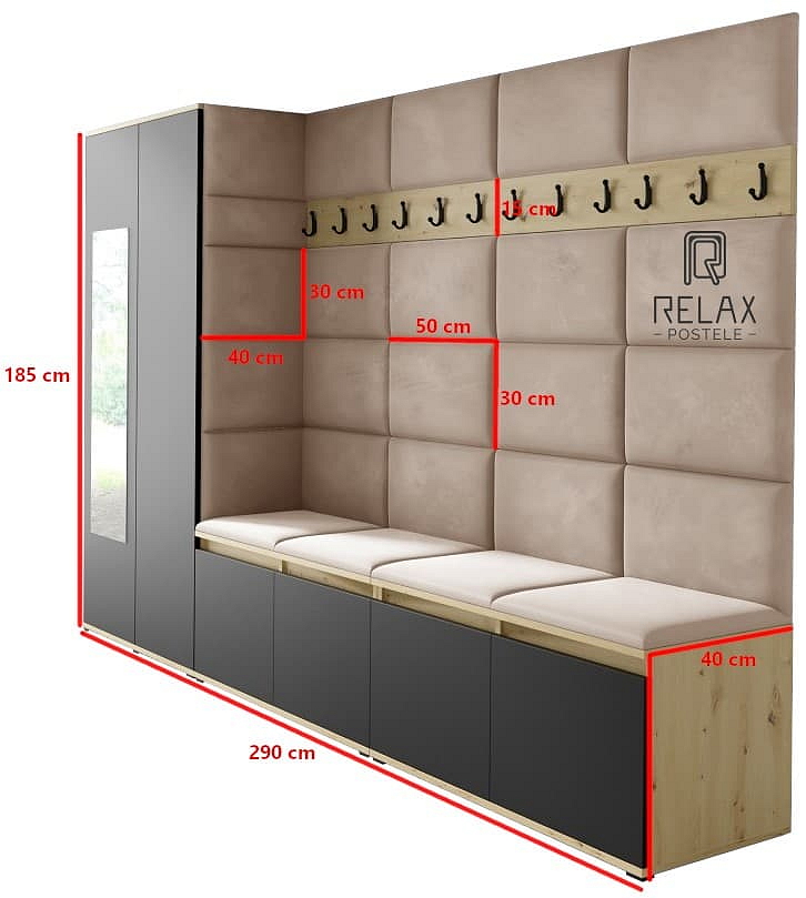 Předsíňová stěna Emi 9 - dub/černá