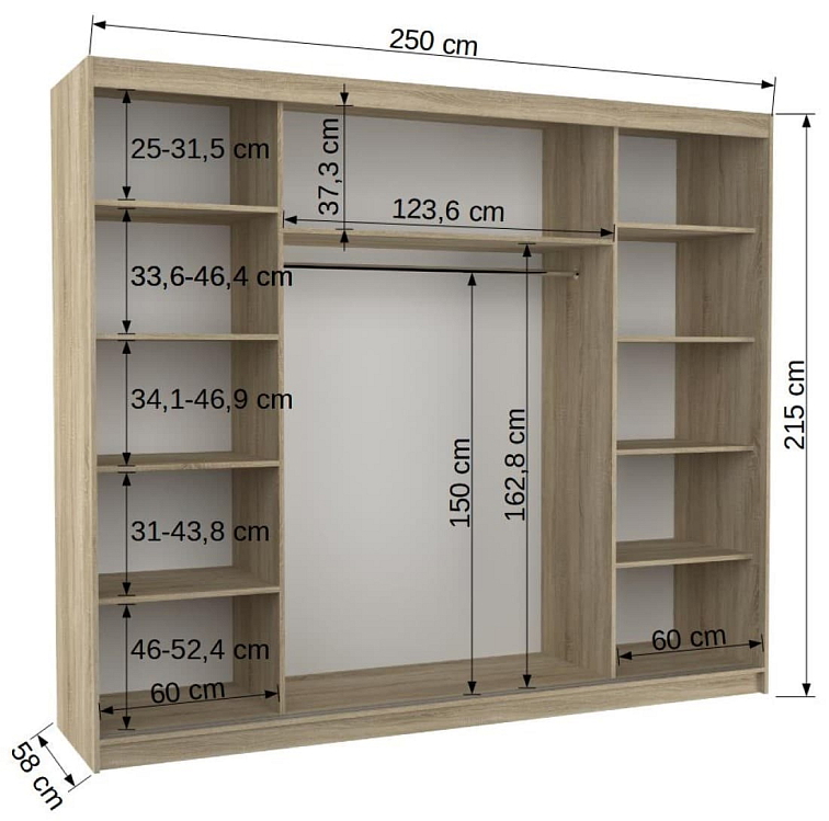 Šatní skříň s posuvnými dveřmi Chester - 250 cm