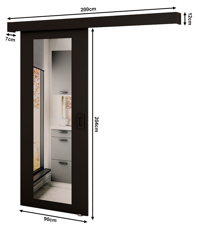 Posuvné dveře se zrcadlem Beni II - 90 cm