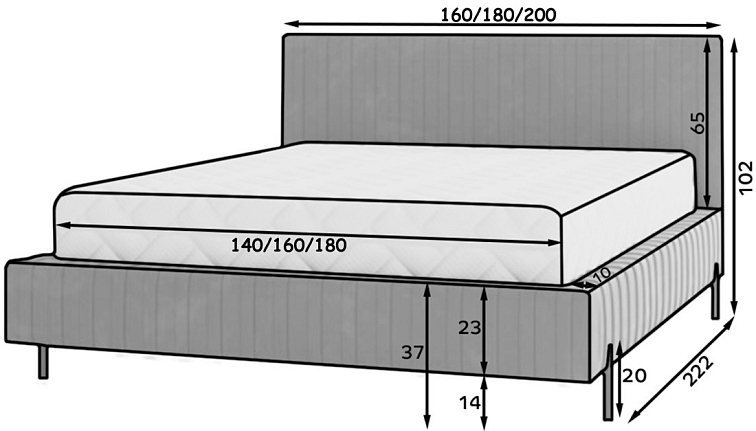 Čalouněná postel s úložným prostorem Plissa - Nube 35