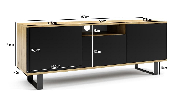 TV stolek Logan 150 - dub Artisan/Černá - 14 cm nožky