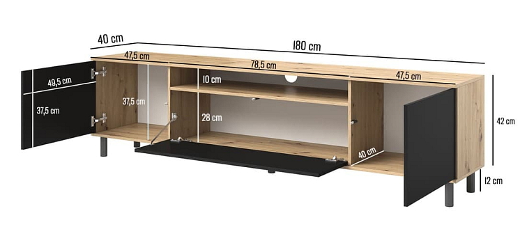 TV stolek Logan 180 - Černá - 12 cm nožky