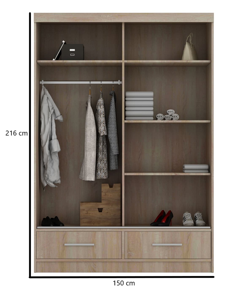 Šatní skříň s posuvnými dveřmi 150 cm - Milena